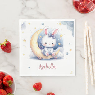 cute bunny and lovely moon birthday  napkins