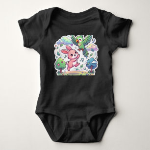 Cute Bunny and Parrot Kids T-Shirt   Kawaii Animal Baby Bodysuit