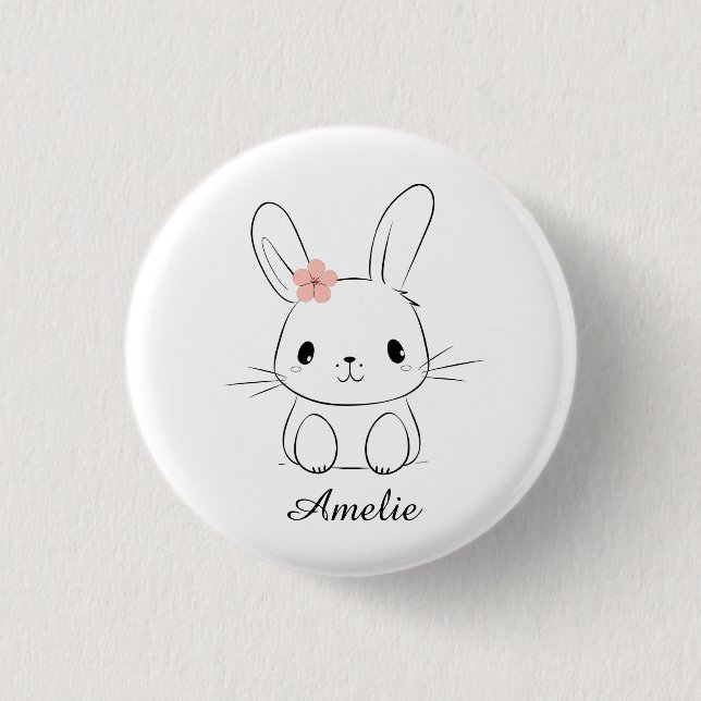 Cute bunny and pink flower button (Front)