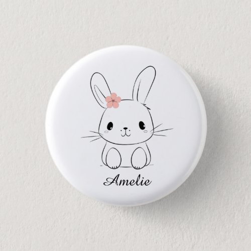 Cute bunny and pink flower button