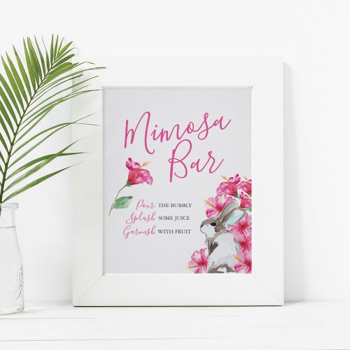 Cute Bunny and Pink Flower Mimosa Bar Poster