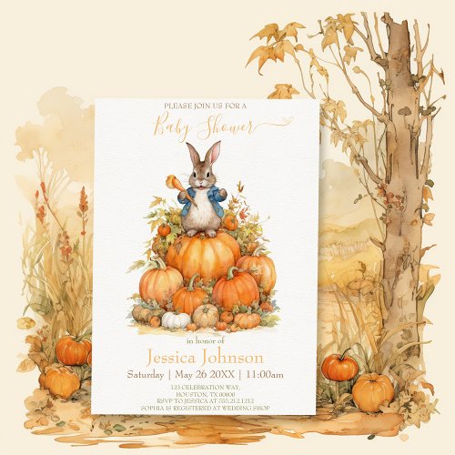 Cute Bunny and pumpkins Fall Baby Shower Invitation