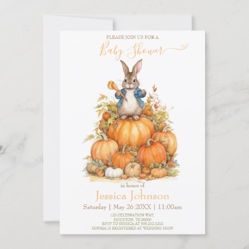 Cute Bunny and pumpkins Fall Baby Shower Invitation