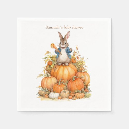 Cute Bunny and pumpkins Fall Baby Shower Napkins