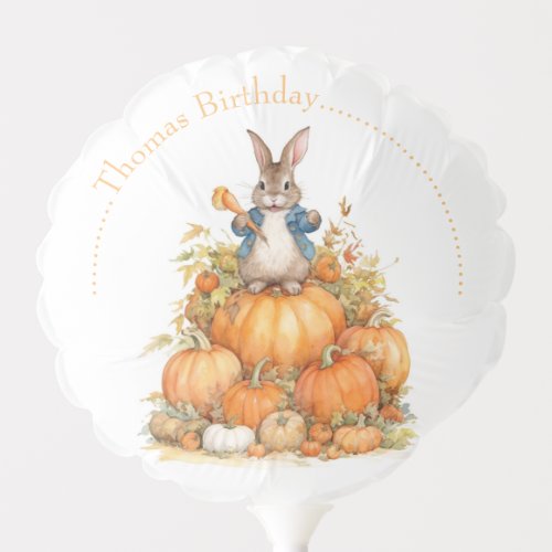 Cute Bunny and pumpkins Fall Birthday Balloon