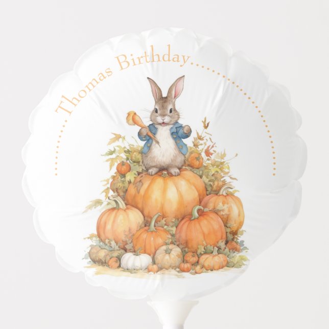 Cute Bunny and pumpkins Fall Birthday Balloon (Front)