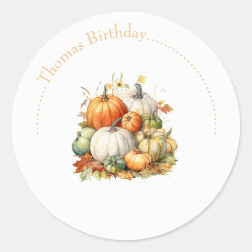 Cute Bunny and pumpkins Fall Birthday Classic Round Sticker