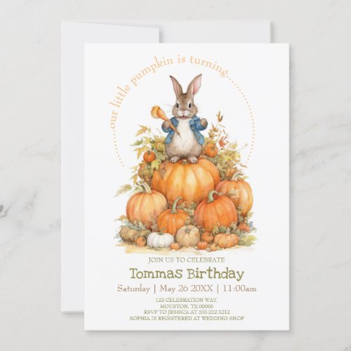 Cute Bunny and pumpkins Fall Birthday Invitation