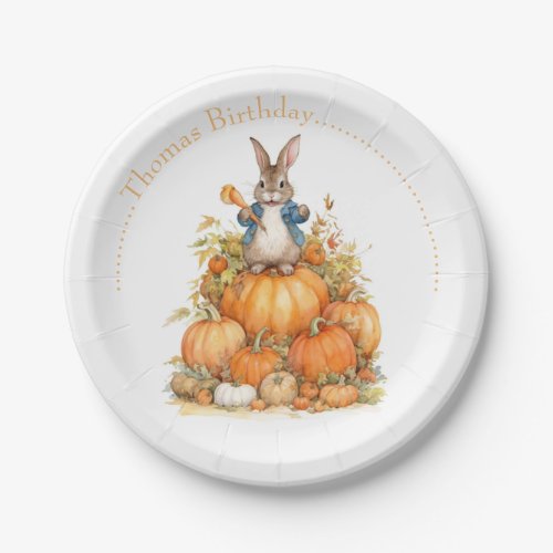 Cute Bunny and pumpkins Fall Birthday Paper Plates
