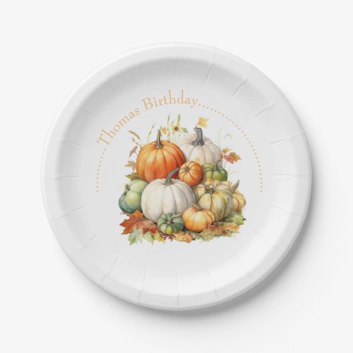 Cute Bunny and pumpkins Fall Birthday Paper Plates