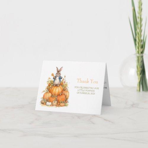 Cute Bunny and pumpkins Fall Birthday Thank You Card