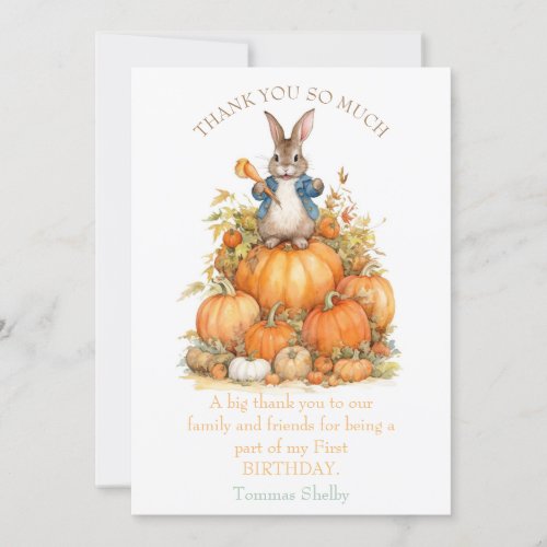 Cute Bunny and pumpkins Fall Birthday Thank You Card