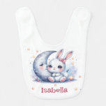 cute bunny and the crescent moon  baby bib