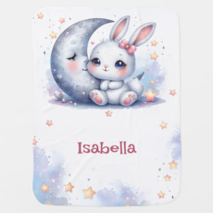 cute bunny and the crescent moon baby blanket