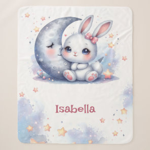cute bunny and the crescent moon  sherpa blanket