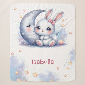 cute bunny and the crescent moon sherpa blanket