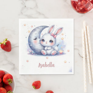 cute bunny and the moon birthday napkins
