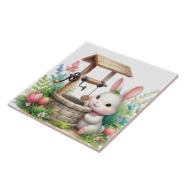 Cute bunny and well Country Ceramic Tile