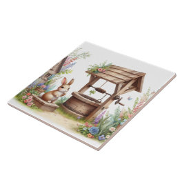 Cute bunny and well Country Ceramic Tile