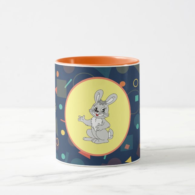 Cute Bunny Art on Colorful Pattern Mug (Center)