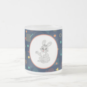 Cute Bunny Art on Navy Pattern Frosted Glass Coffee Mug