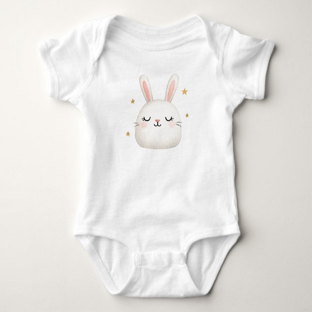 Cute Bunny Baby Outfit – Adorable White Rabbit Baby Bodysuit (Front)