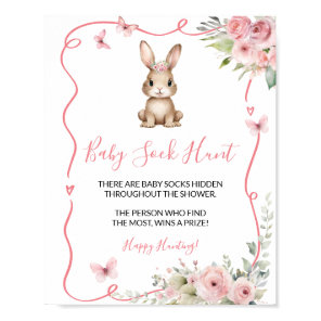 Cute Bunny Baby Shower Girl Baby Sock Hunt Poster