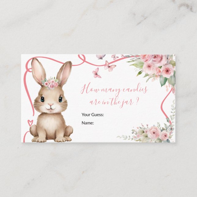 Cute Bunny Baby Shower Girl How Many Candies Enclosure Card (Front)