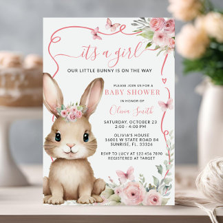 Cute Bunny Baby Shower Girl Invitation