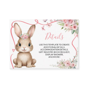 Cute Bunny Baby Shower Girl Pink Floral Details Enclosure Card