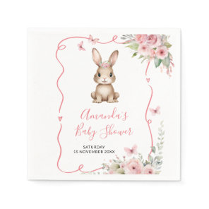 Cute Bunny Baby Shower Girl Pink Floral Paper Napkins