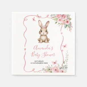 Cute Bunny Baby Shower Girl Pink Floral Paper Napkins