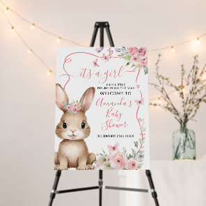 Cute Bunny Baby Shower Girl Pink Floral Welcome Foam Board