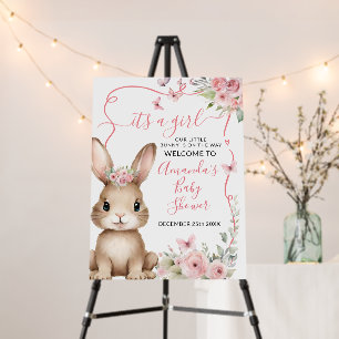 Cute Bunny Baby Shower Girl Pink Floral Welcome  Foam Board