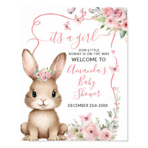 Cute Bunny Baby Shower Girl Pink Floral Welcome Poster