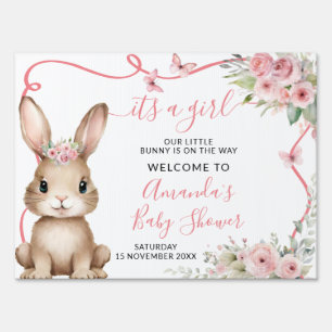 Cute Bunny Baby Shower Girl Welcome Yard Sign