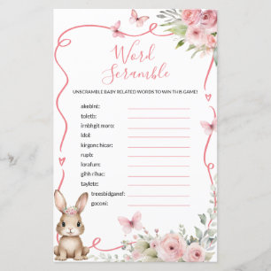 Cute Bunny Baby Shower Girl Word Scramble Game