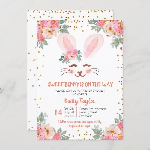 Cute Bunny baby shower girls floral invitation