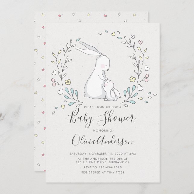 Cute Bunny Baby Shower Invitation (Front/Back)