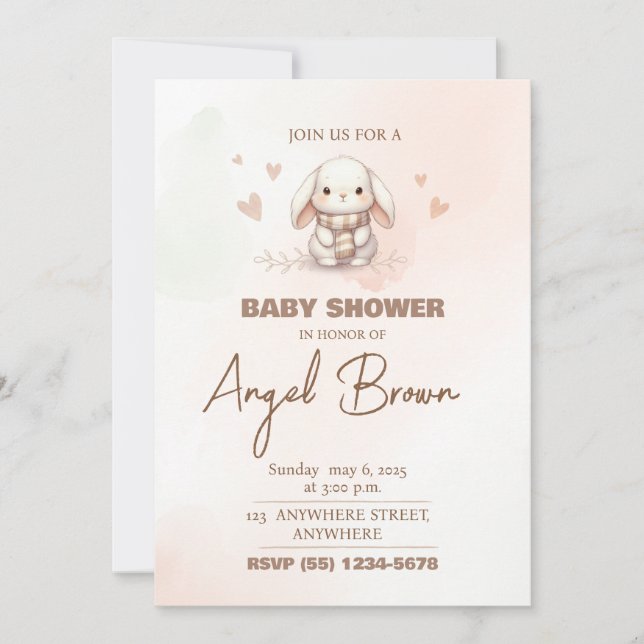 Cute bunny baby shower invitation (Front)
