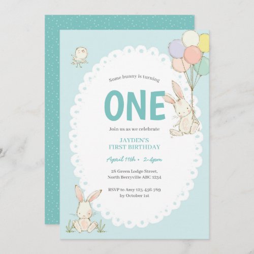 Cute Bunny Balloons Birthday Invitation