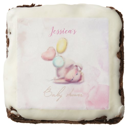 Cute Bunny Balloons Pink and gold Baby Shower Brownie