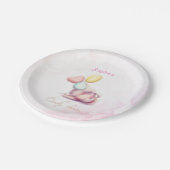 Cute Bunny Balloons Pink and gold Baby Shower Paper Plates (Angled)