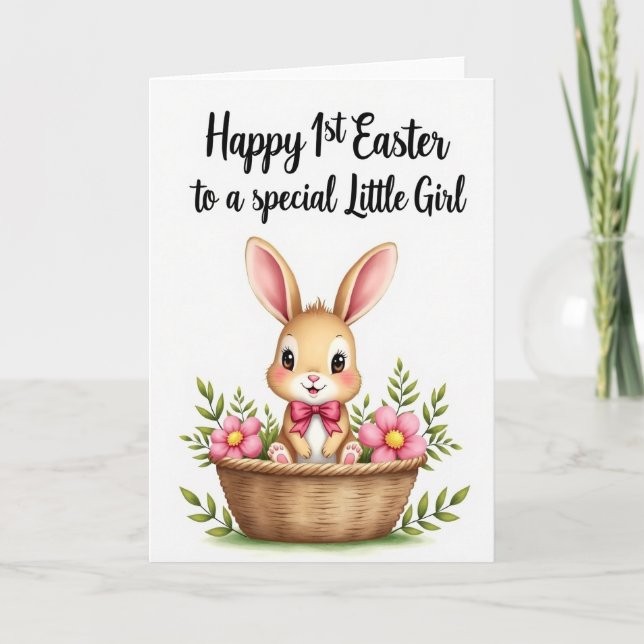 Cute Bunny Basket Springtime Card (Front)