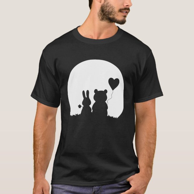 Cute Bunny Bear Love Couple Valentine's Day Rabbit T-Shirt (Front)