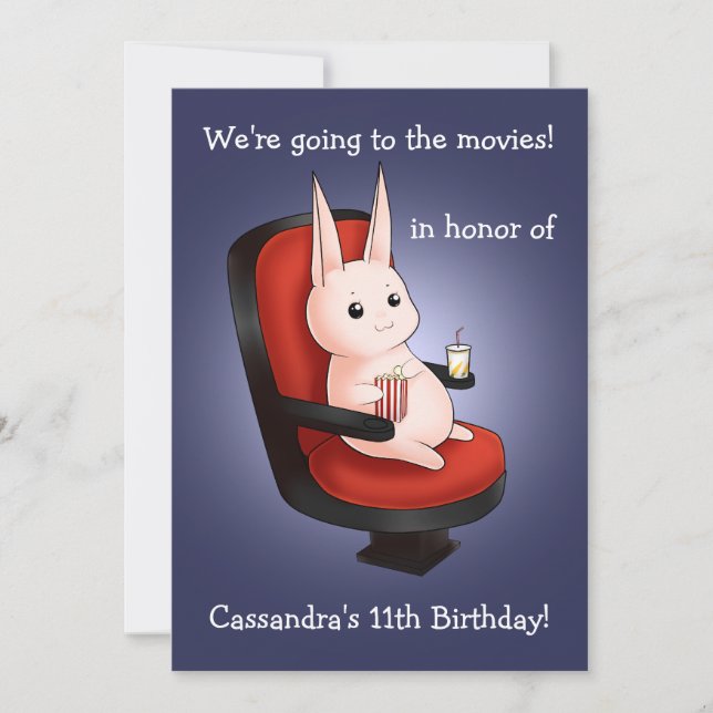 cute bunny Birthday at the movie theater Invitation (Front)
