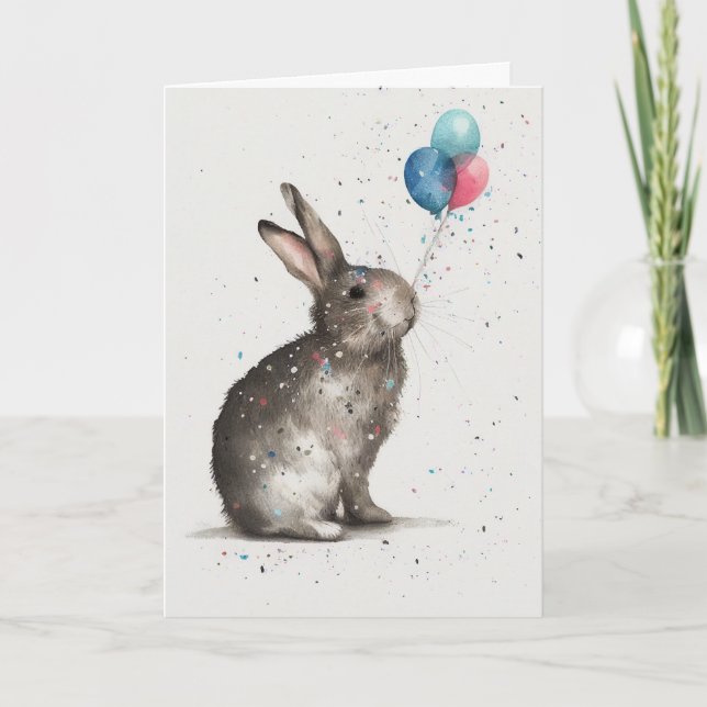 Cute Bunny Birthday Balloons Greeting Card (Front)