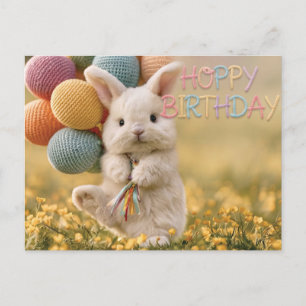 Cute Bunny Birthday Greeting with Balloons Holiday Postcard