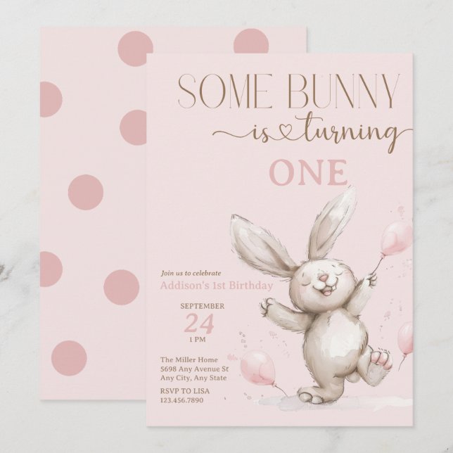 Cute Bunny Birthday Invitation (Front/Back)