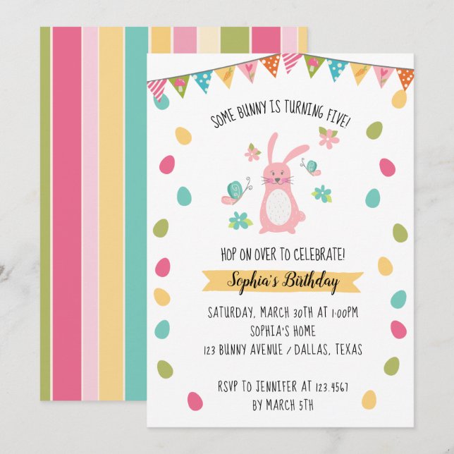 Cute Bunny Birthday Invitation (Front/Back)